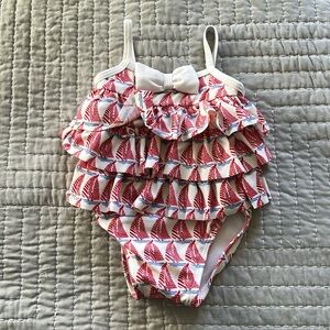 JANIE and JACK ~ Girls Ruffled Sail Boat One Piece Bathing Suit 3-6 Months